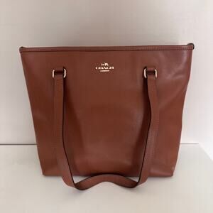 Coach City Zip Crossgrain Leather Shoulder Tote Bag Brown